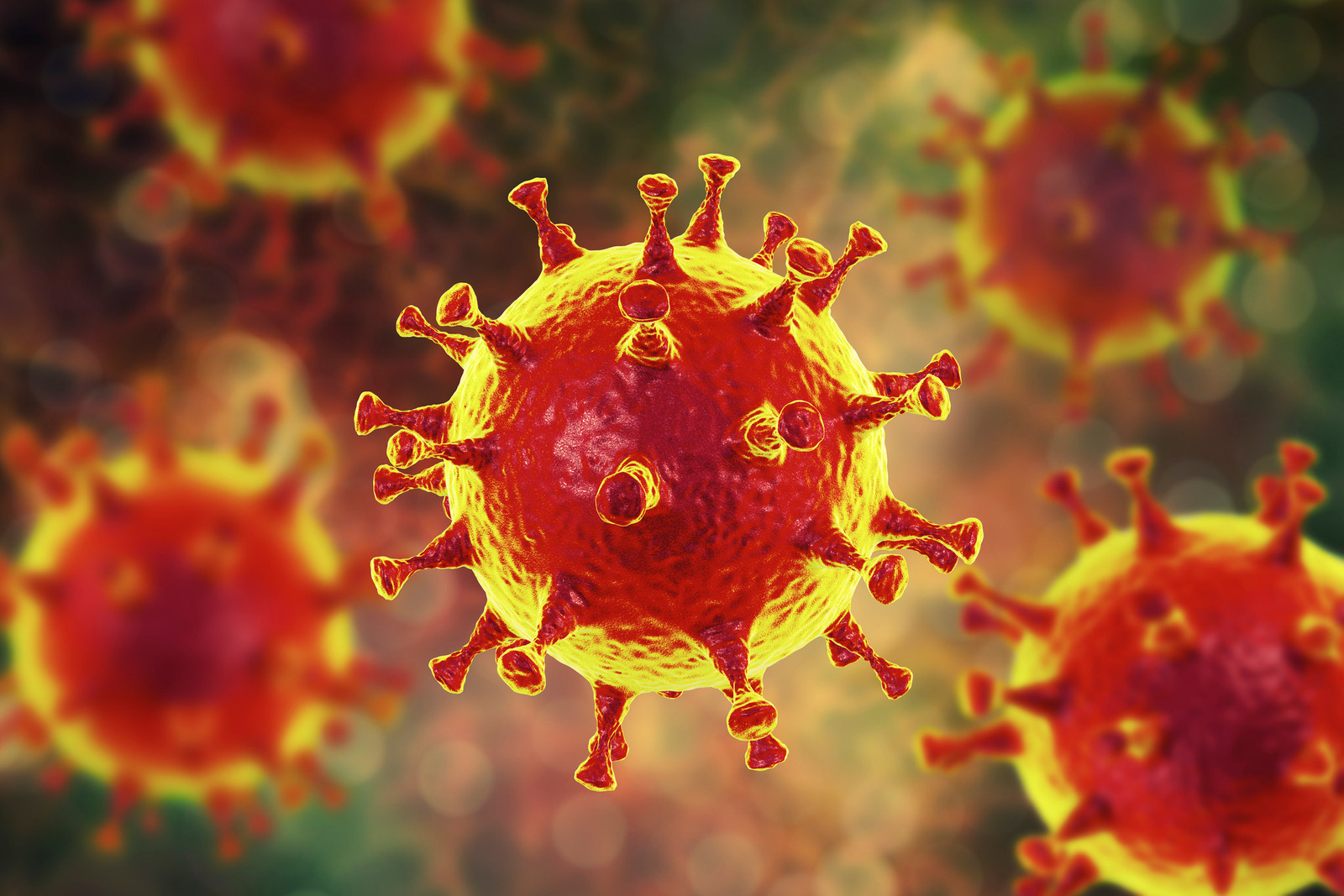 alt="Middle East Respiratory Syndrome Coronavirus (MERS-CoV) particles (virions), computer illustration. Formerly known as novel coronavirus, MERS was first identified in Saudi Arabia in 2012. Most people infected with MERS develop severe acute respiratory illness with symptoms of fever, cough, and shortness of breath."