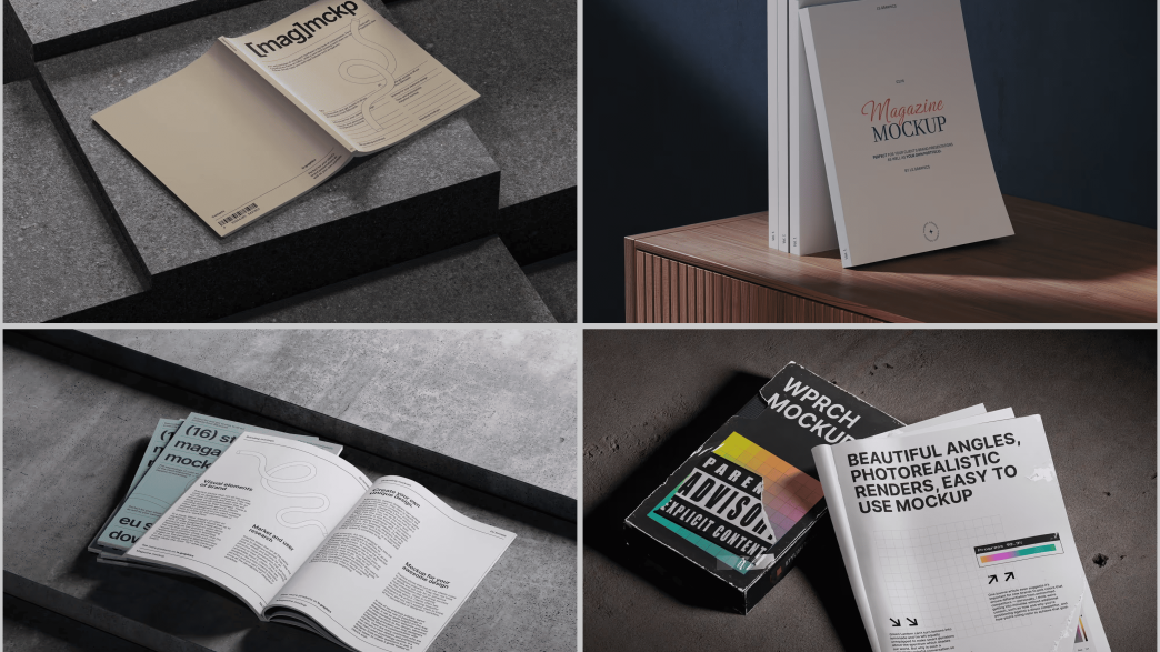 Traditional print mockups for magazines involve printing