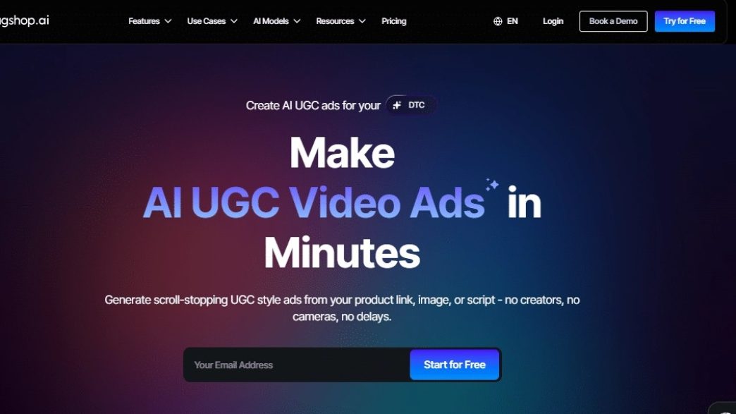 Tagshop AI video agent interface demonstrating automated UGC video ad creation and editing capabilities