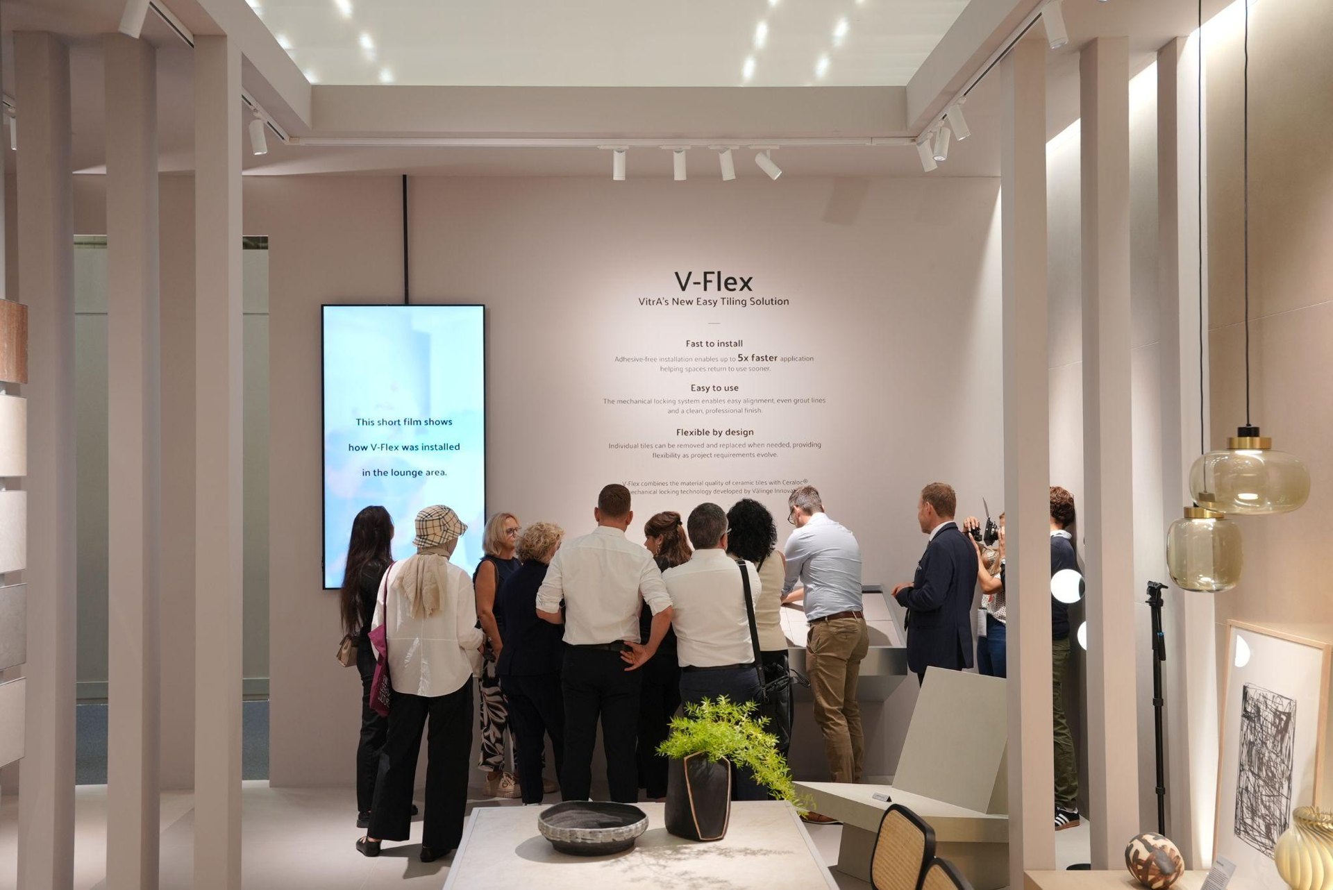 Visitors at the V-Flex installation display: Ceramics Maker VitrA Tiles Rolls Out "The Code" and a Revised Set of Design Codes at Cersaie