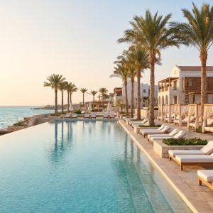 Luxury Rixos beach resort and infinity pool on Egypt’s Red Sea coast