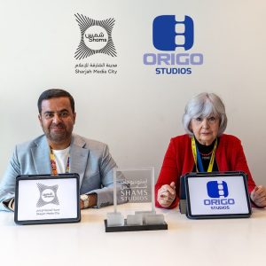 Shams Production Hub gains Origo Studios as strategic development partner: representatives of Sharjah Media City (Shams) and Origo Studios at the partnership signing