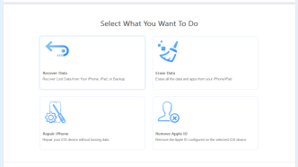 Stellar Toolkit for iPhone home screen with Recover Data, Erase Data, Repair iPhone and Remove Apple ID options: iPhone data recovery